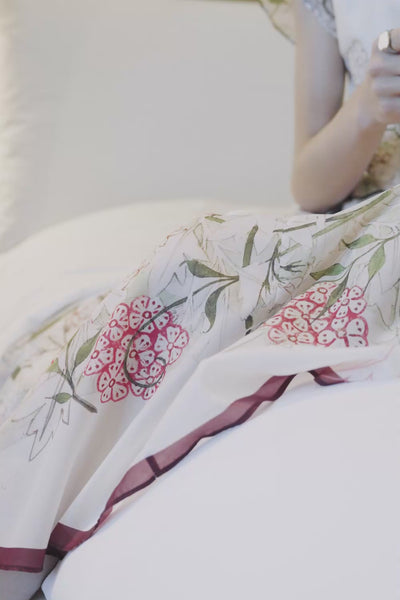 Video of Arrayed Jasmine print petal sleeve mermaid maxi dress