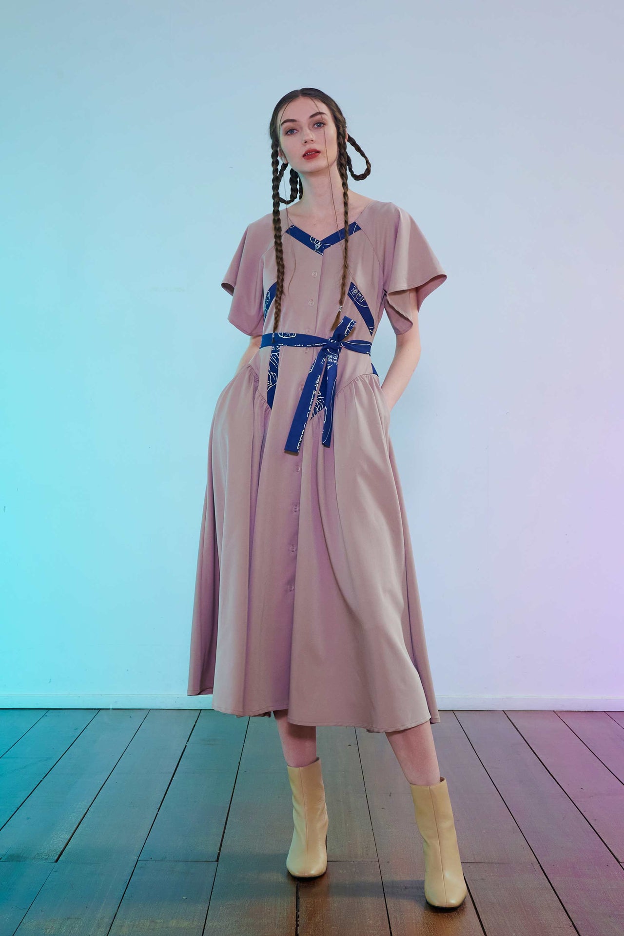 Flutter Sleeve Fit & Flare Maxi with Contrast Panel